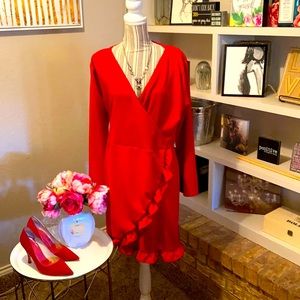 Rich Red Pretty Little Thing Mock Wrap Dress
